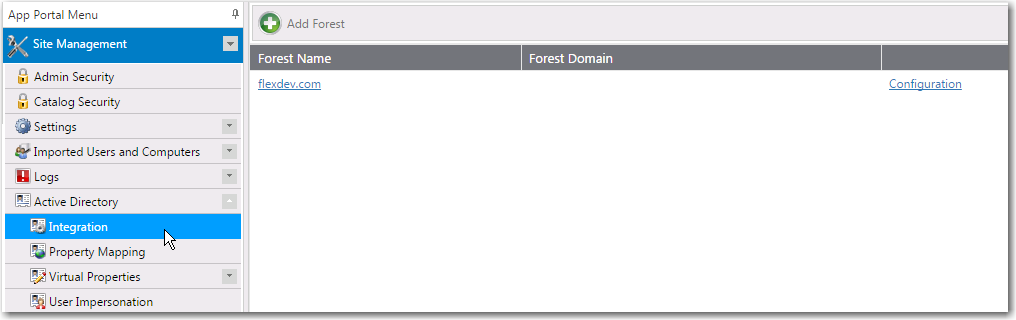 Integration View Under Site Management > Active Directory